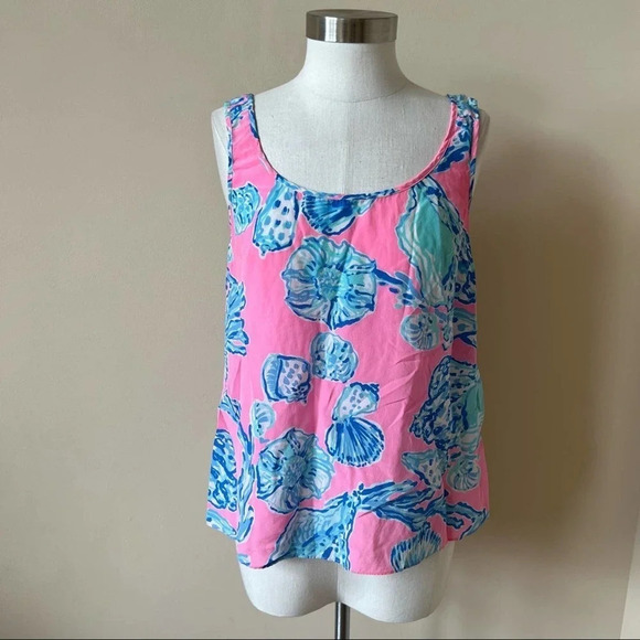 Lilly Pulitzer COSMOS Silk Tank Top Pink Pout Barefoot Princess XS 5452 - Picture 2 of 7
